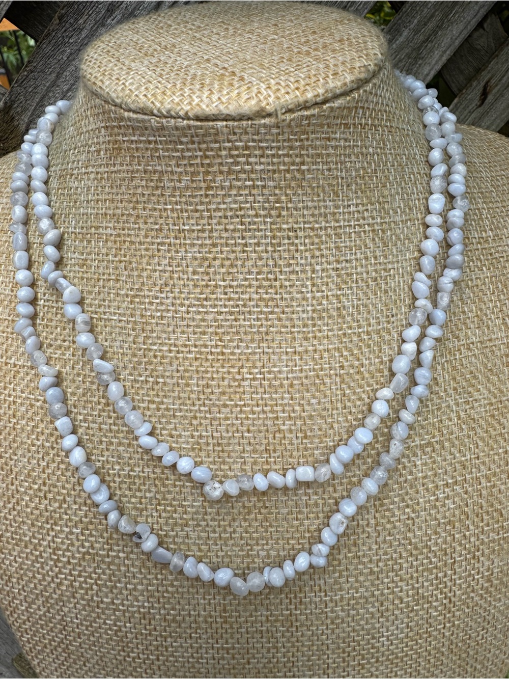 Blue Lace Agate Healing Gemstone Necklace - Single Strand
